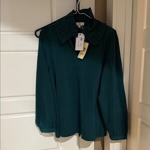 entro Teal Ruffle Collar Long Sleeve Blouse